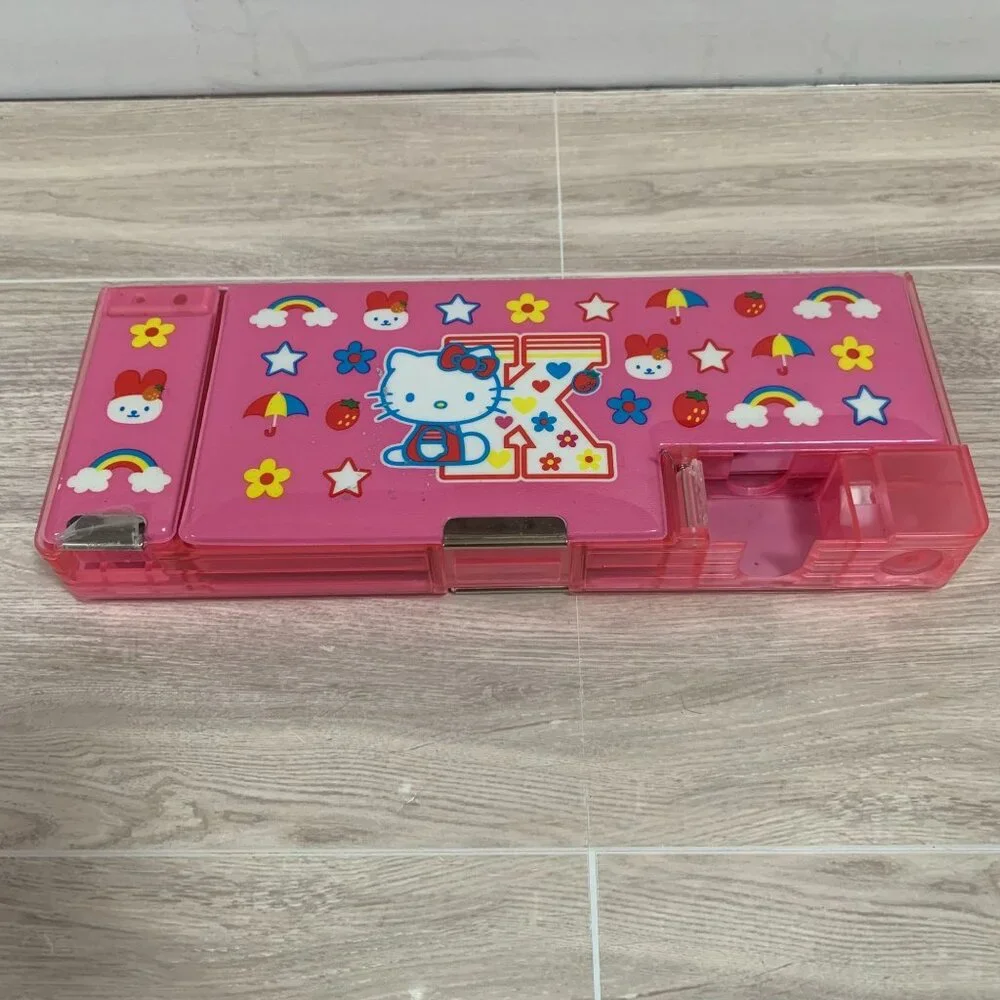 Vintage 2002 Sanrio Japan Hello Kitty And Mimmy Vinyl Magnetic Pencil Case